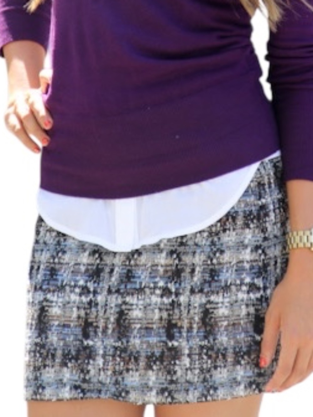 J Crew Gilded Tweed Mini Skirt - Blue/Black/White Size 4